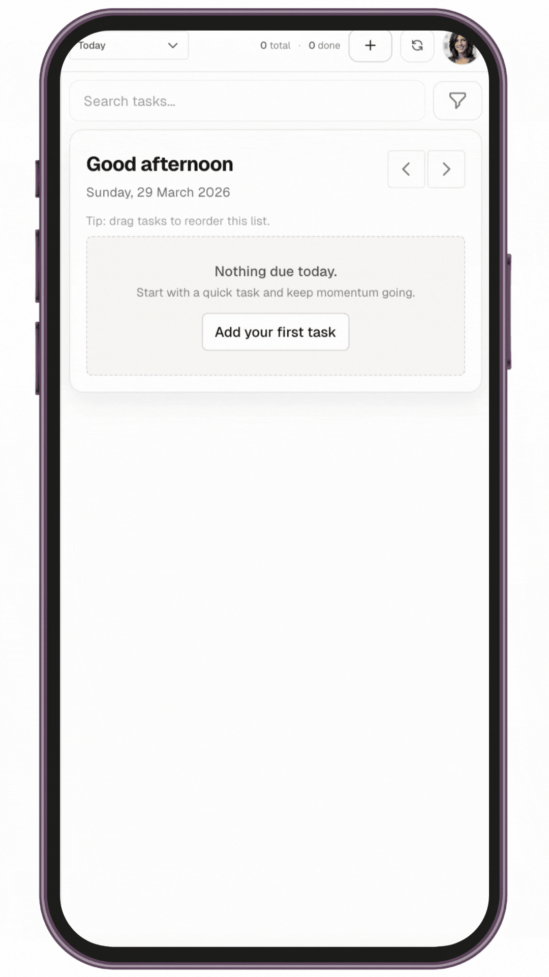 Quick task creation — light mode
